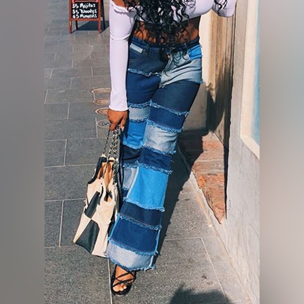 VINTAGE patch work flare jeans